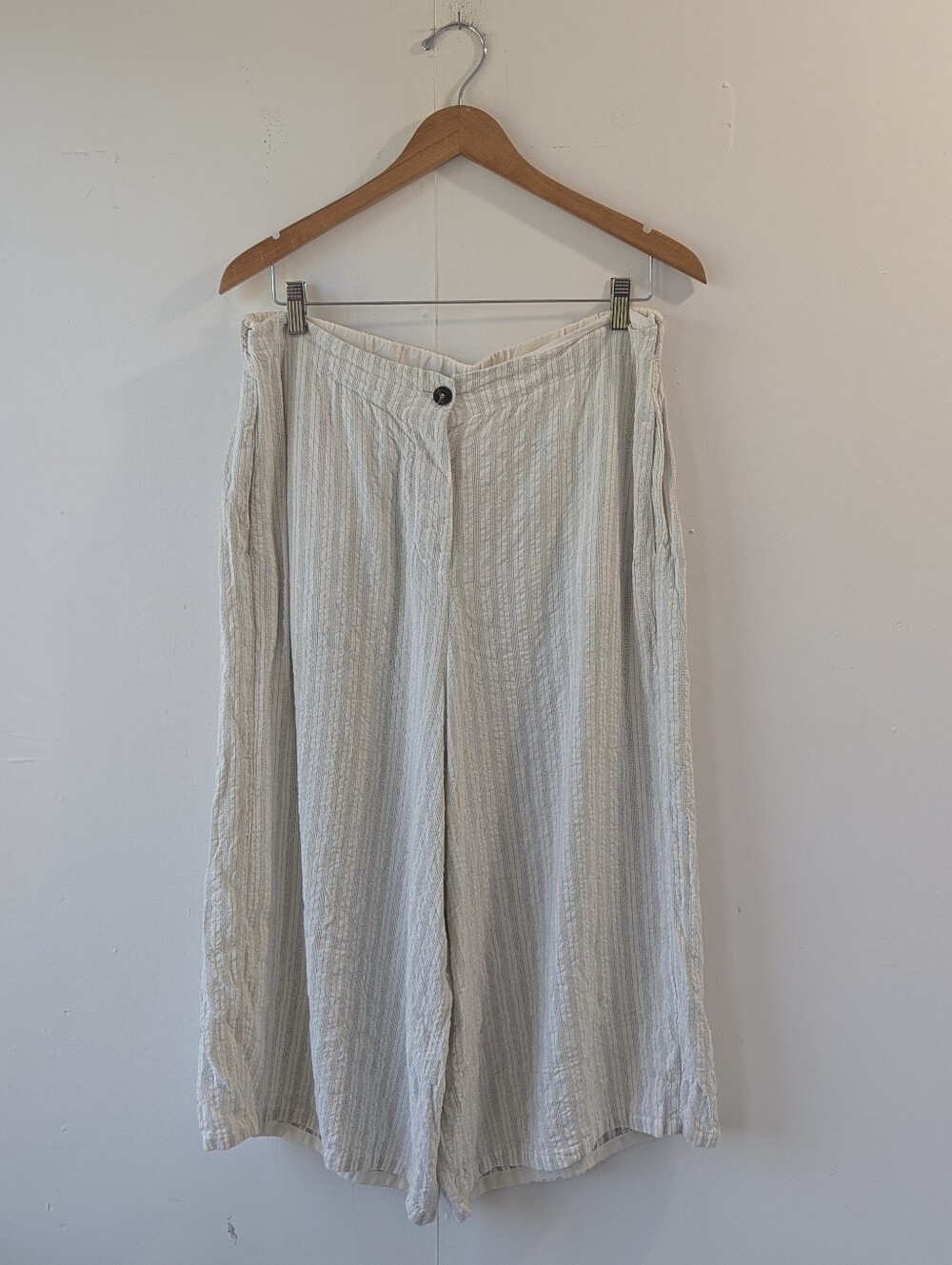 H+ Hannoh Wessel Wide Leg Relaxed Fit Cropped Pants Off White Stripe Size 42